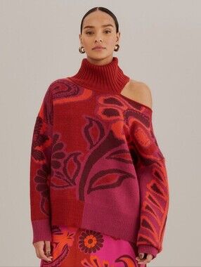 FARM Rio Bold Floral Pink Neck Knit Sweater Bold Floral Pink